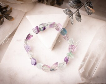 Rainbow Fluorite Crystal Nugget Bracelet: Mental Clarity Gemstone