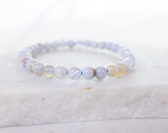 6MM Soothing & Calming Blue Lace Agate Beaded Gemstone Crystal Bracelet, Intuitively Chosen for You, Vegan Ethical Shop, High End Crystals