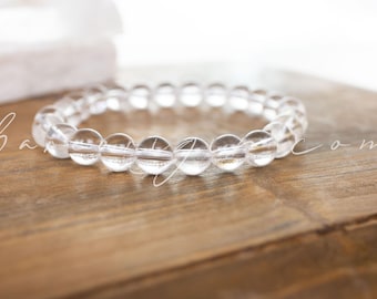 8MM Magnification of Energies, Clear Quartz Beaded Gemstone Crystal Bracelet, Intuitively Chosen, Ethical Shop, High End Crystals