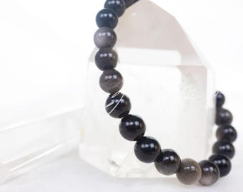 8MM Earth Connection Gold Sheen Obsidian Beaded Gemstone Crystal Bracelet, Intuitively Chosen for You, Vegan Ethical Shop, High End Crystals