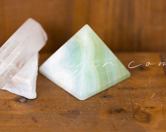 Renewal, Banded Green Calcite Pyramid Vegan Ethical Shop, Genuine Natural Crystals