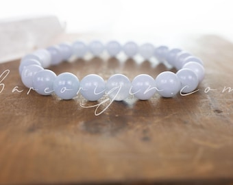 8MM Clear Communication Aquamarine Beaded Gemstone Crystal Bracelet, Intuitively Chosen for You, Vegan Ethical Shop, High End Crystals