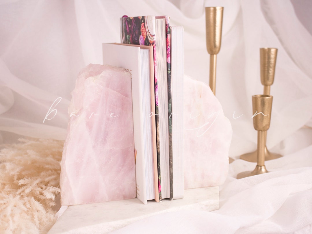 Pair of Rose Quartz Crystal Bookends, Collectable Crystal Stone Gift