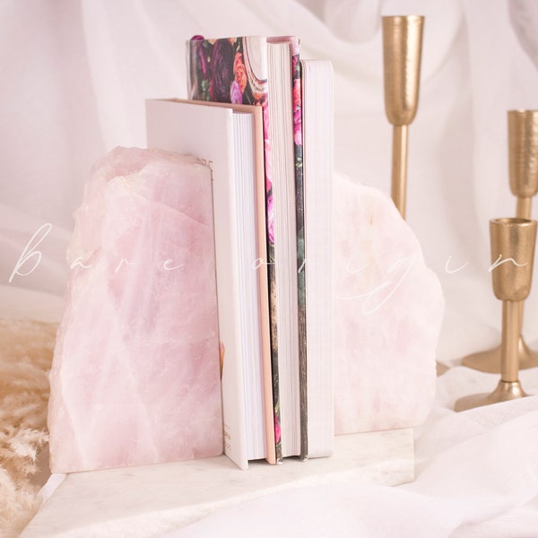 Pair of Rose Quartz Crystal Bookends, Collectable Crystal Stone Gift, Pink Quartz Self Love Gift, Office Decor, Home Decor, Boho Decor