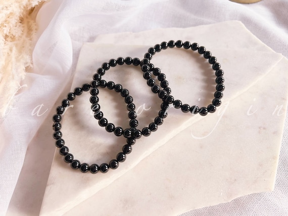 6mm Black Tourmaline Bead Bracelet: Protection Crystal Jewelry