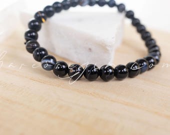6MM Inner Silence , Black Banded Agate Shantilite Beaded Gemstone Crystal Bracelet, Intuitively Chosen, Ethical Shop, High End Crystals