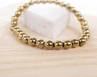6MM Vitality Willpower, Hematite Pyrite Beaded Gemstone Crystal Bracelet, Intuitively Chosen for You, Vegan Ethical Shop, High End Crystals