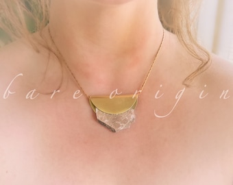 Lepidolite Crystal Necklace: Brass Minimalist Statement Jewelry