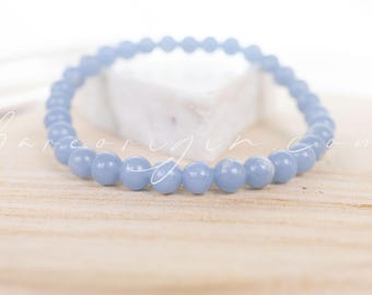 6MM Angelic Connection, Angelite Beaded Gemstone Crystal Bracelet, Intuitively Chosen for You, Vegan Ethical Shop, High End Crystals