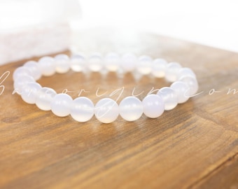 6MM Stabilizing, Grounding & Strengthening White Agate Beaded Gemstone Crystal Bracelet, Intuitively Chosen, Ethical Shop, High End Crystals
