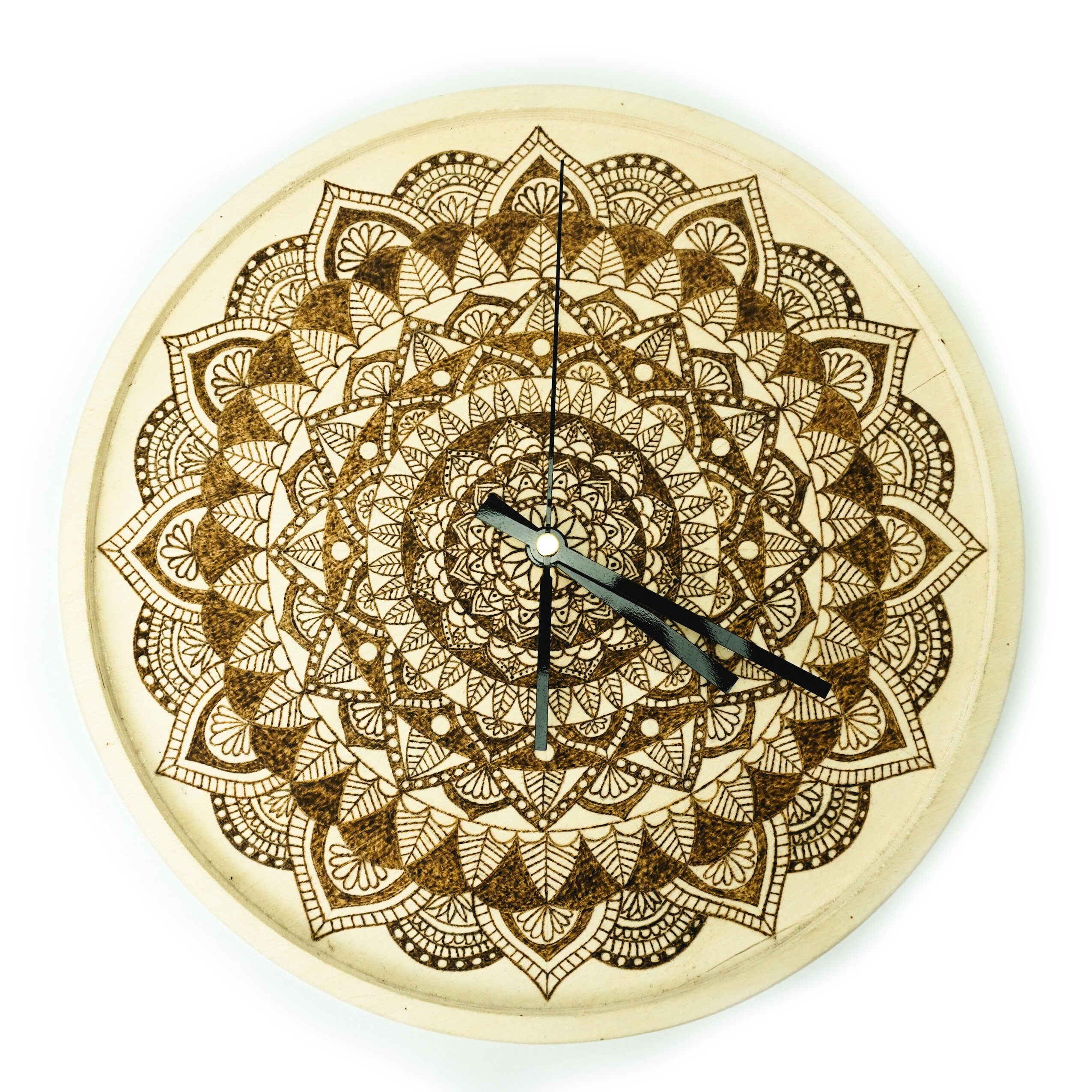 Wooden Mandala Clock Kitchen Clock Wood Burning Art Clock Etsy