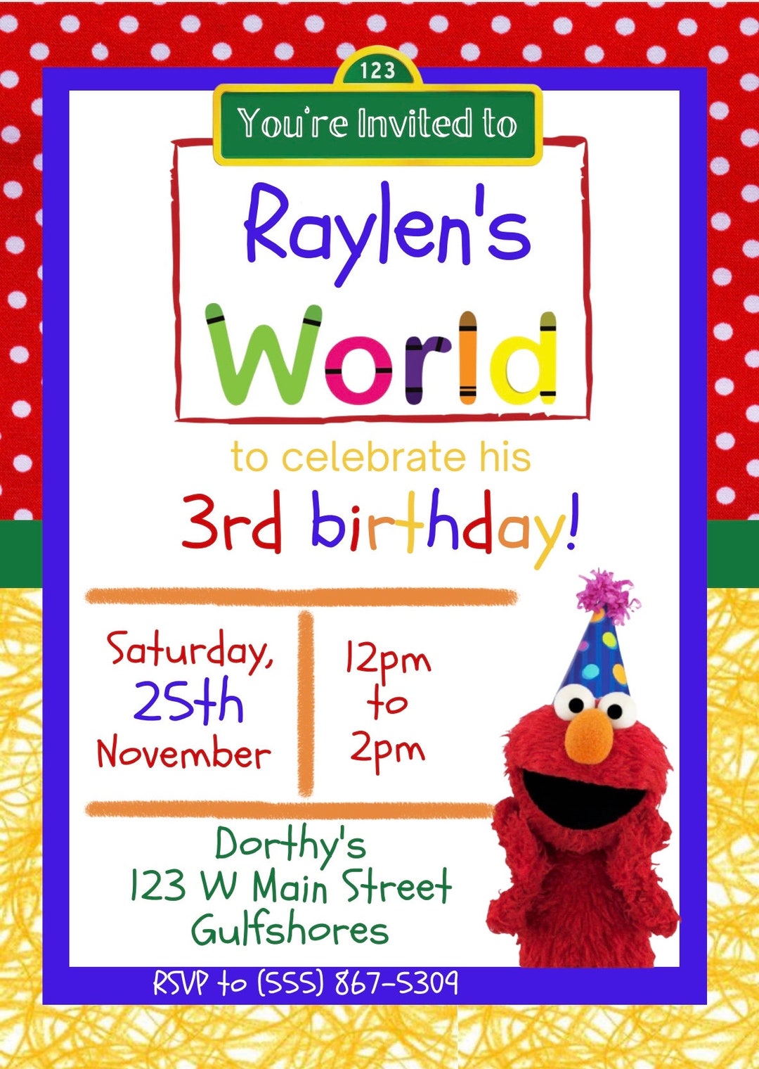 Elmo Digital Birthday Invitation, Sesame Street Birthday Invitation