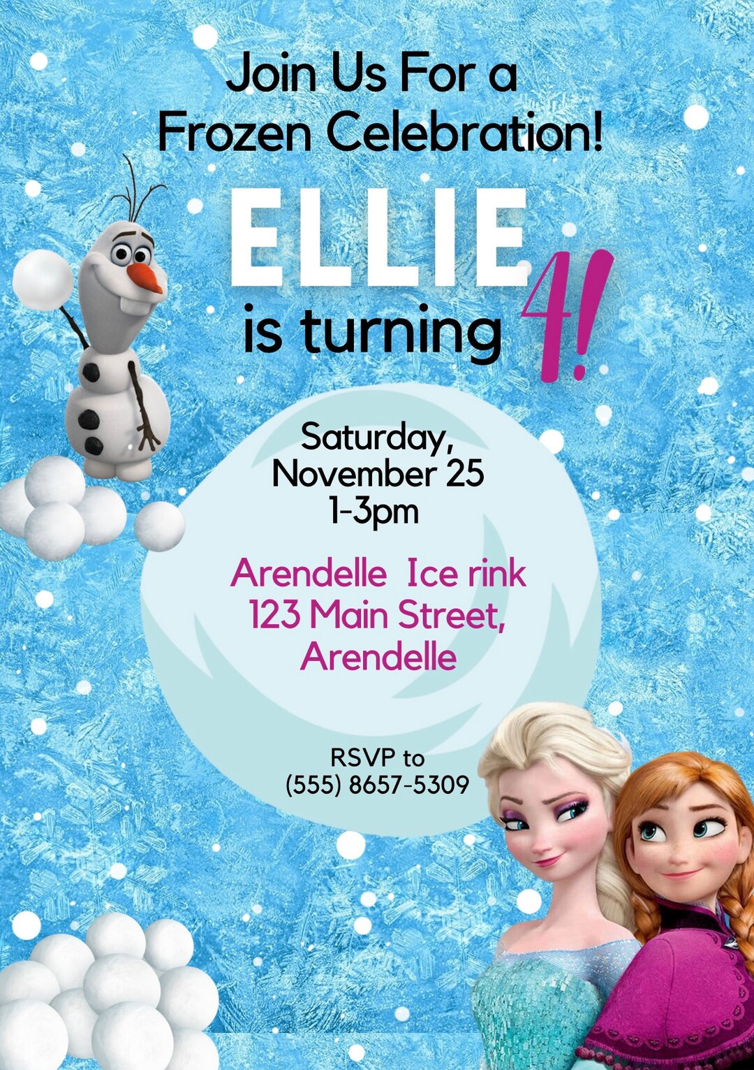 Editable Frozen Birthday Invitation and Thank You Card, Princess Elsa ...