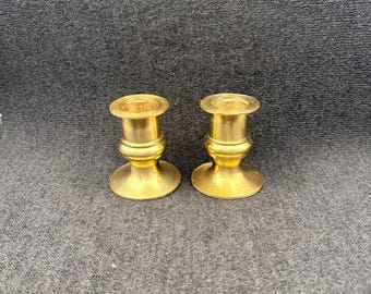 Pair of vintage brass taper candlesticks with turned stems