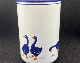 Vintage Rosenthal Netter Italian ceramic utensil holder - white with blue geese and trim
