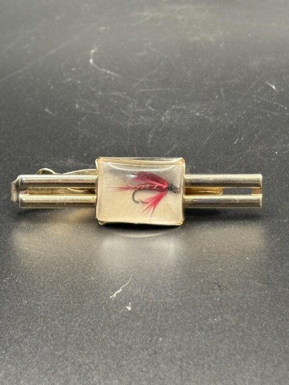 Vintage Hickok USA Fishing Lure Tie Bar - Red Fly in Acrylic