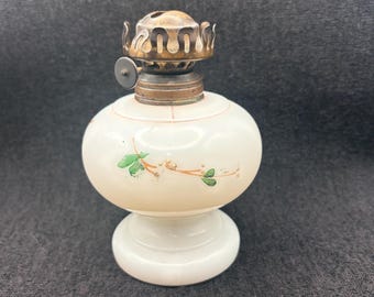 Antique hand-painted floral Hornet miniature oil lamp