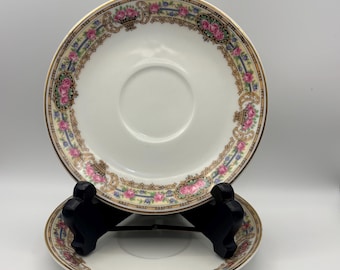 Haviland “Ontario” pattern porcelain saucer with floral and gold trim - set of 2