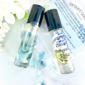 Sinus & Congestion Crystal Roller/Crystal Infused/Aquamarine Crystals/Essential Oil Immunity Support Roller/Cold Sickness Support Blend