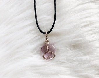 Petite Amethyst Wire Wrapped Crystal Pendant Necklace Crystal Quartz