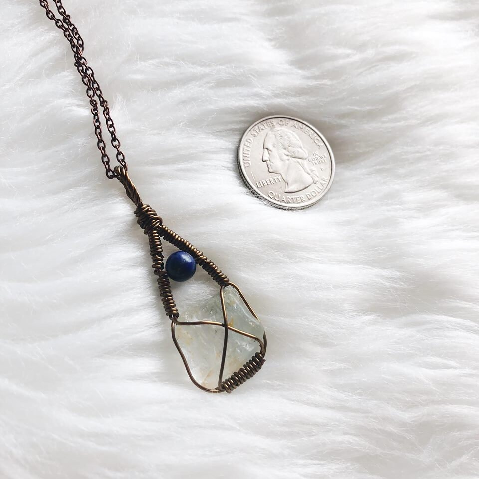 Blue Topaz and Lapis Lazuli Wire Wrapped Pendant Necklace Crystal ...