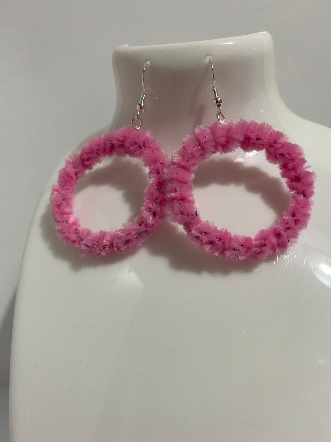 Pink Fluffy Hoop Dangle Earrings/pink Hoop Earrings/festival Etsy Israel