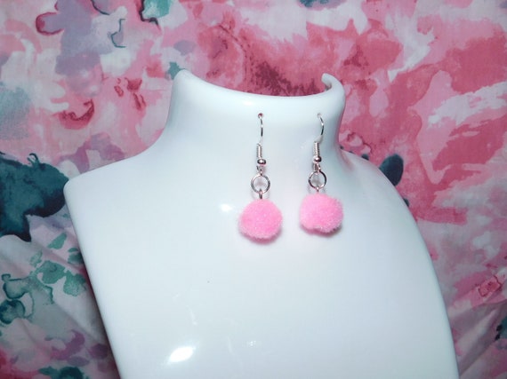 Pink Pom Pom Earrings/pom Earrings/pink | Etsy