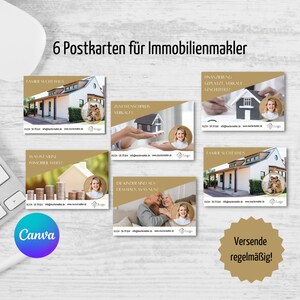 6 Postkarten Immobilienmakler, Postkartenpaket, Immobilienmarketing, Immobilienmakler, Canva Vorlagen, VORLAGEN LINK CANVA