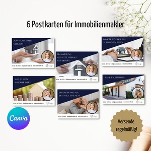 6 Postkarten Immobilienmakler, Postkartenpaket, Immobilienmarketing, Immobilienmakler, Canva Vorlagen, VORLAGEN LINK CANVA