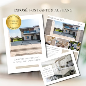 Pacchetto: Exposé, avviso vetrina e 1 cartolina per agenti immobiliari, template Canva, compravendite immobiliari, marketing immobiliare