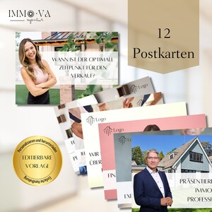 Modèles de cartes postales d’agent immobilier allemand - 12 modèles, personnalisables ! Modèle Canva pour votre marketing DIY