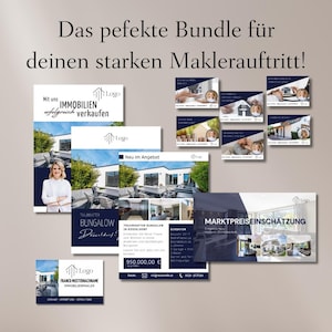 Martello introduttivo per un breve periodo | Pacchetto per agenti immobiliari con brochure, depliant, 6 cartoline e altro ancora come modello Canva