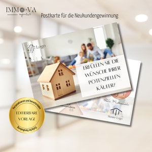 Postkarte Immobilienmakler, Neukundengewinnung, Immobilienmarketing, Immobilienmakler, Canva Vorlagen, VORLAGEN LINK CANVA