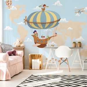 FOTOMURAL PIRATAS - Carte du monde en papier mural et navire pitara - Papier peint pour enfants pirates