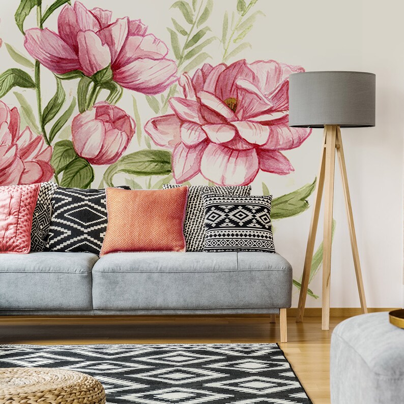 watercolor pink peonies mural watercolor peony wallpaper mural peony floral wallpaper