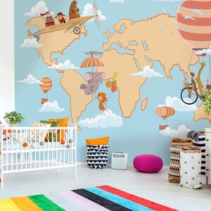 PEINTURE MURALE POUR ENFANTS, PAPIER PEINT POUR ENFANTS, CARTE DU MONDE POUR ENFANTS, CARTE DU MONDE ANIMAL, PEINTURE MURALE POUR ENFANTS, MURALE POUR BALLONS POUR ENFANTS, PETIT