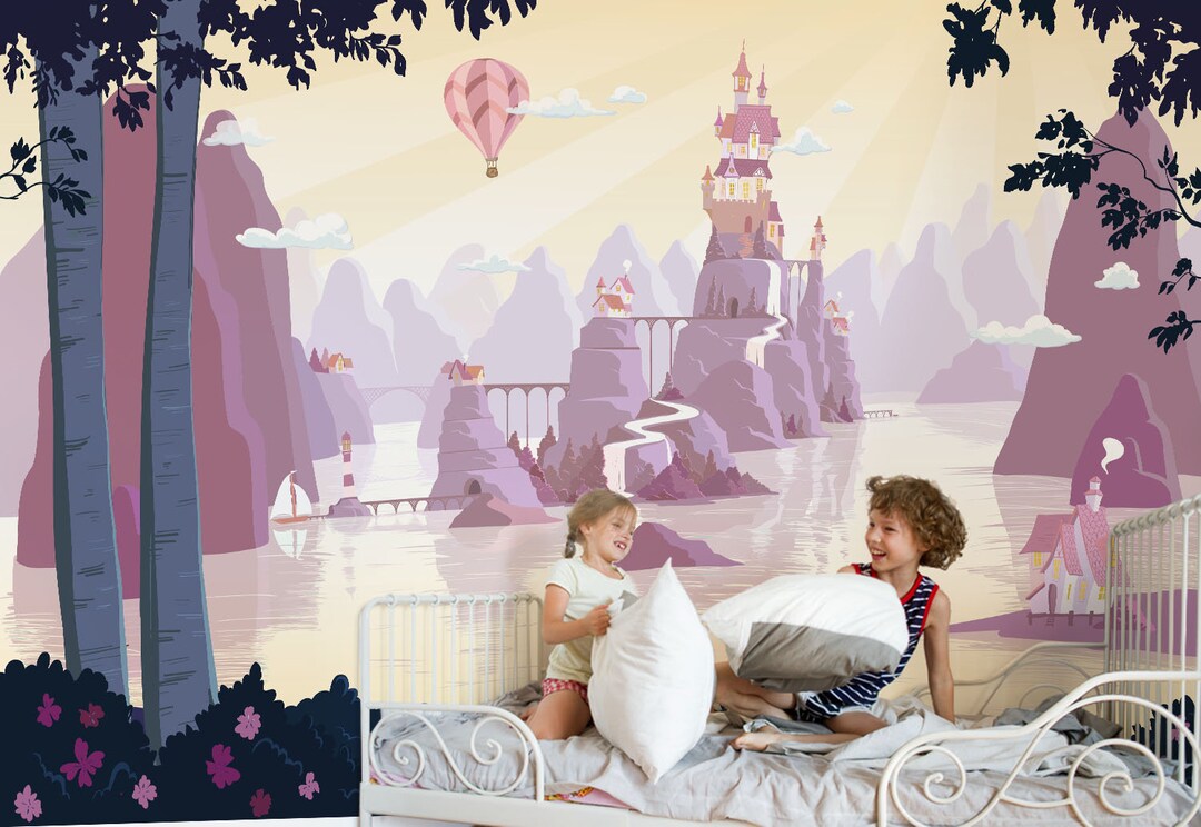 PINK CHILDREN'S MURAL - Nursery Landscape Wallpaper - Magical Landscape ...