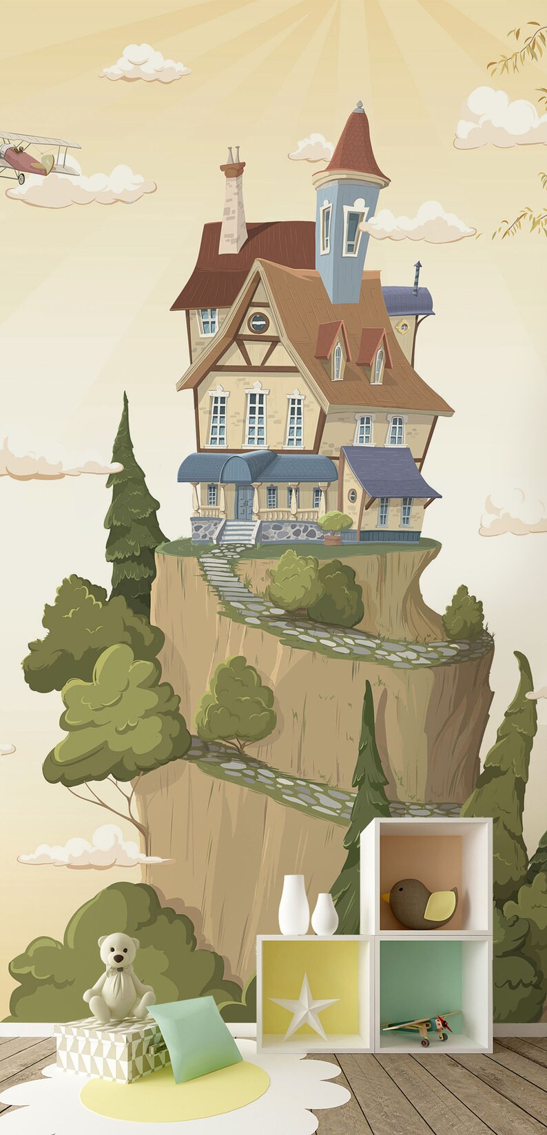 Red Riding Hood MURAL custom wallpaper children/'s tale wallpaper traditional illustration tale wallpaper