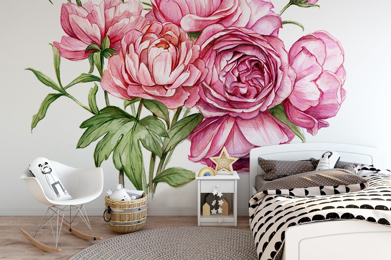 PINK PEONIES WALLPAPER, Peonies Mural, Wallpaper Peonies, Floral Wall ...