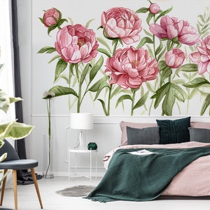 Watercolor Pink Peonies Mural - Peony Floral Wallpaper - Watercolor ...