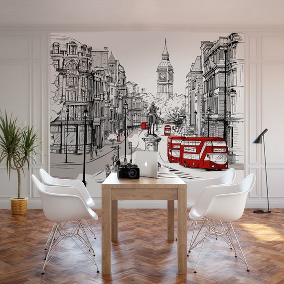 LONDON WALLPAPER MURAL Big Ben Mural red Bus British London - Etsy LONDON WALLPAPER MURAL Big Ben Mural red Bus British London - Etsy
