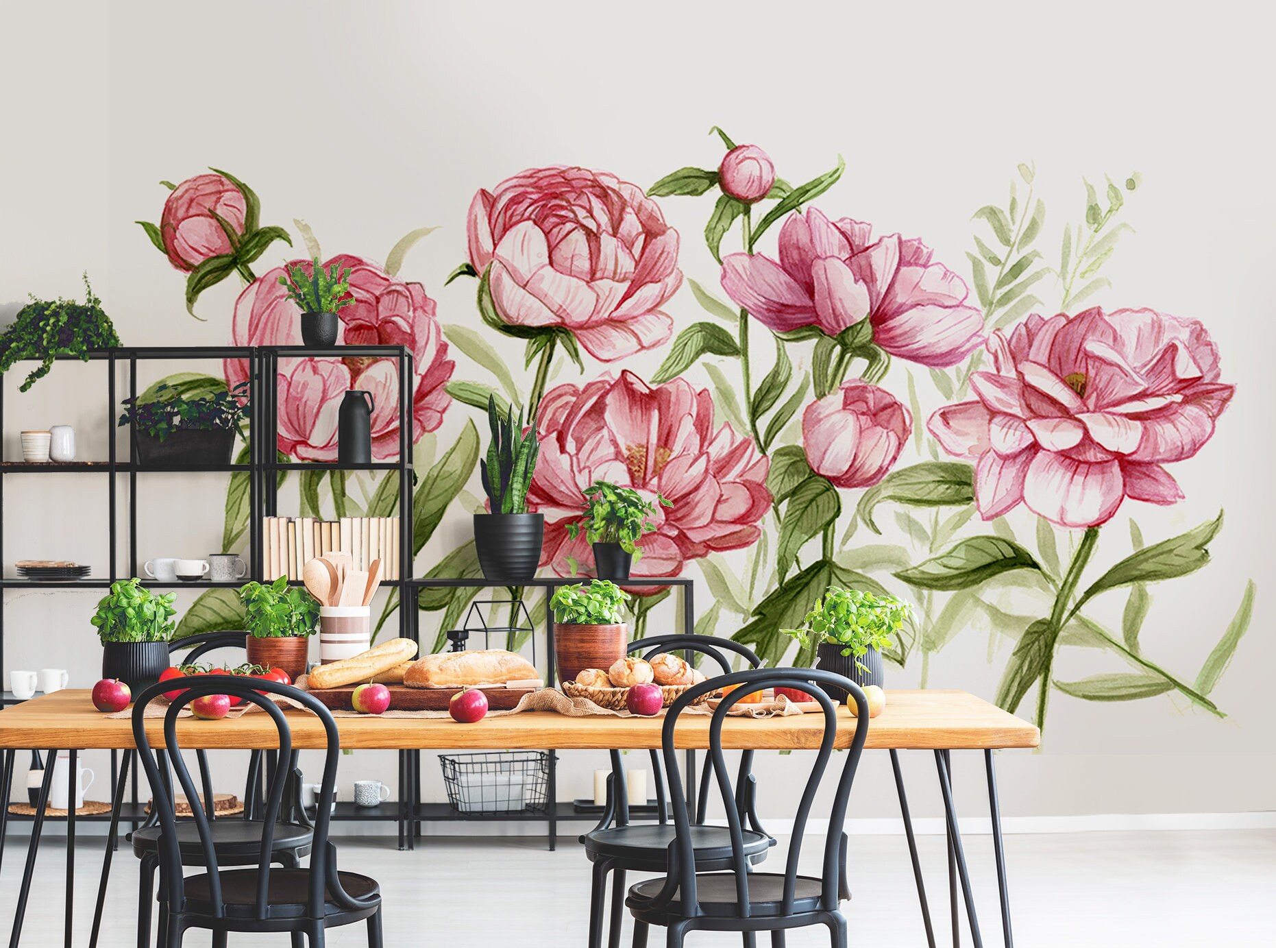 Watercolor Pink Peonies Mural Peony Floral Wallpaper | Etsy