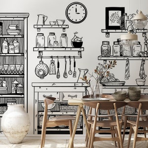 Black and White Mural Wallpaper - Kitchen Wallpaper Mural - Removable ...