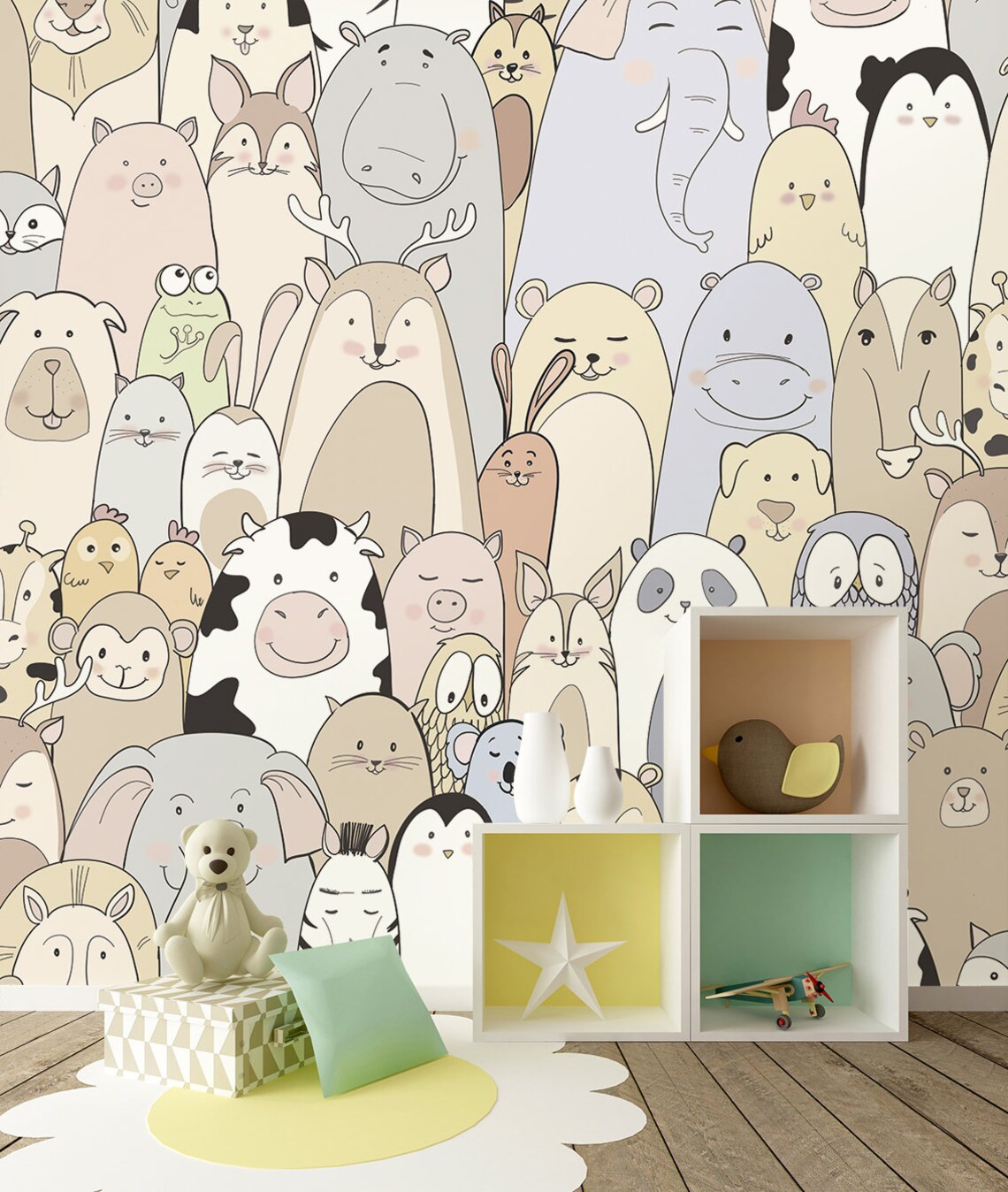 Children's Animal Wallpaper Children's Mural Zoo Etsy