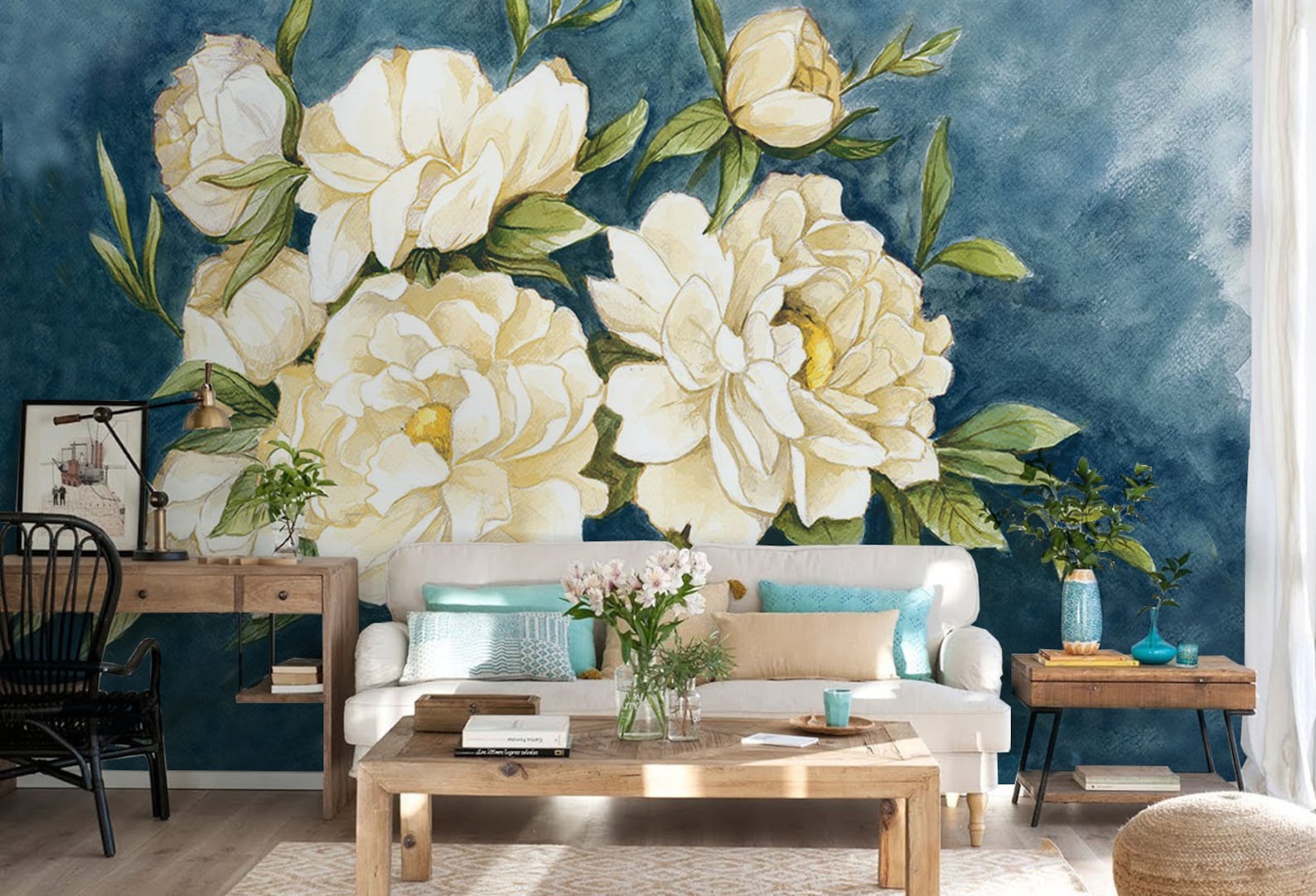 White Peonies Mural Peonies Wallpaper Mural of Peonies With | Etsy
