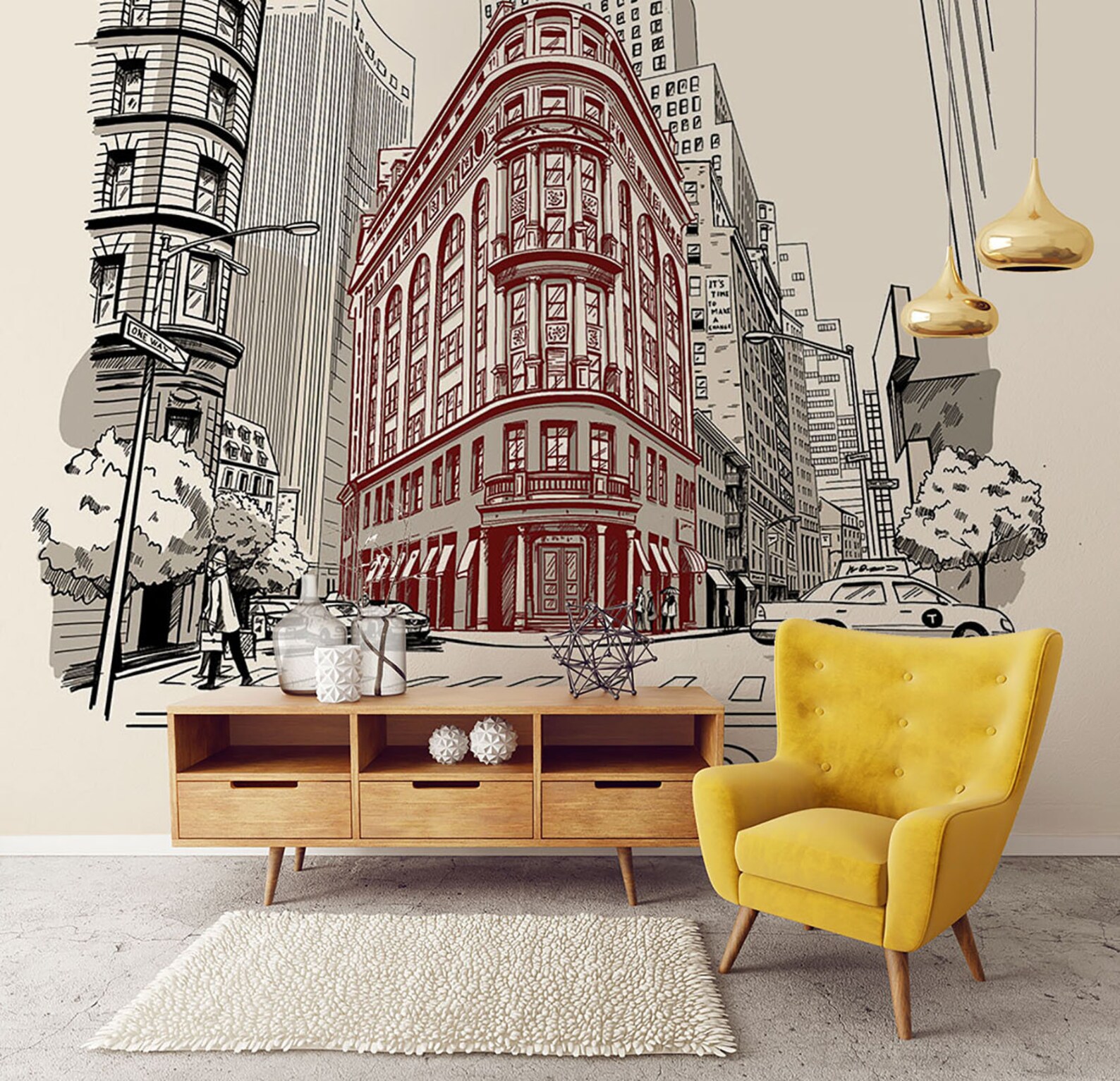 Wallpaper of New York Mural of a Street New York City Etsy
