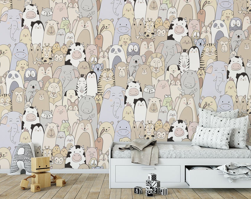 Children's Animal Wallpaper Children's Mural Zoo Etsy