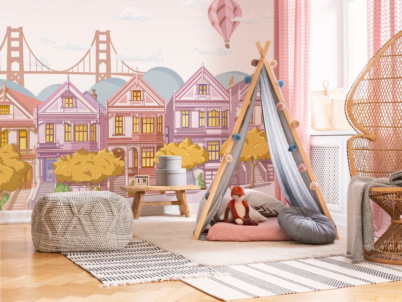 San Francisco Children Mural Nursery San Francisco Wallpaper Etsy