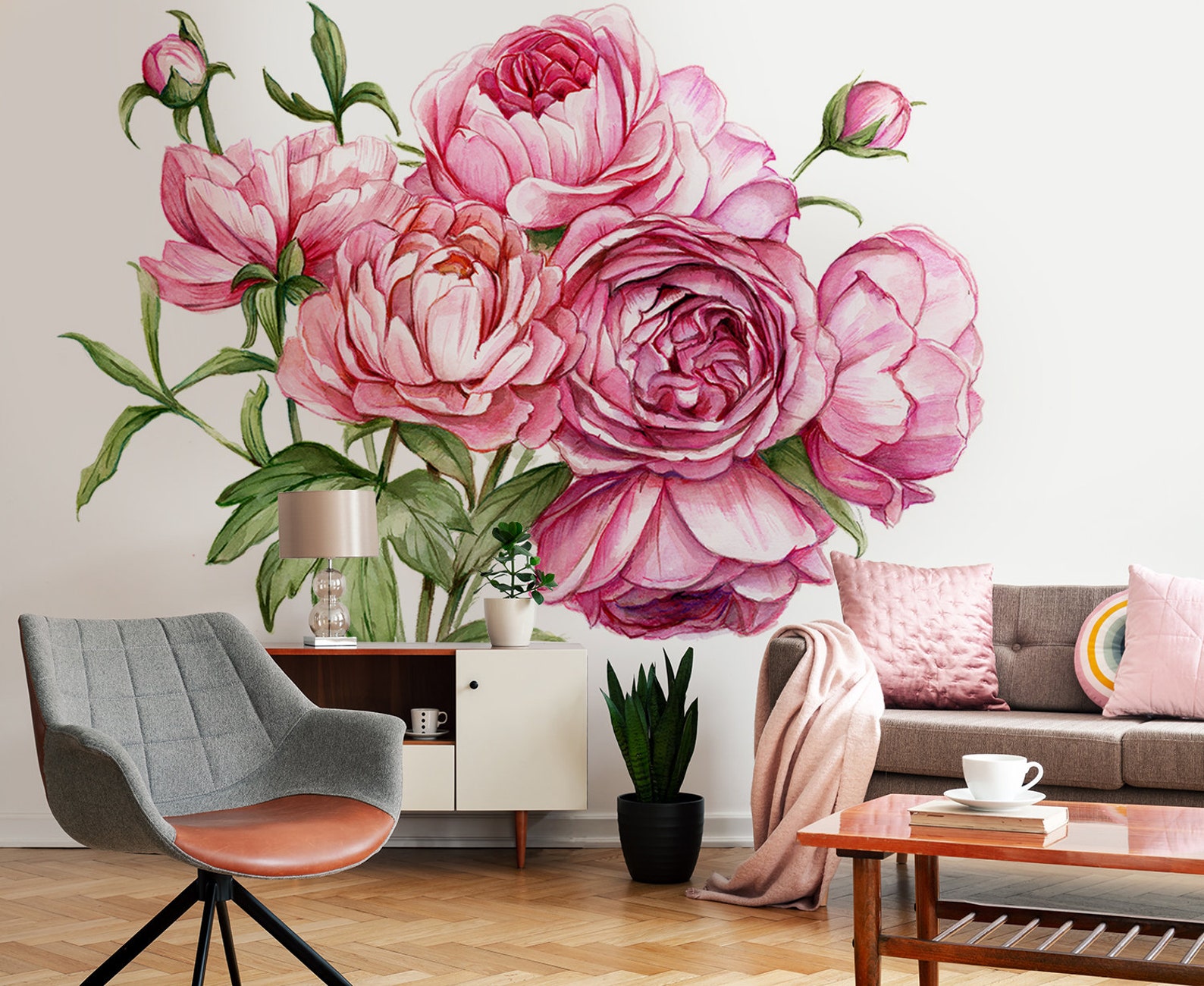 PINK PEONIES WALLPAPER, Peonies Mural, Wallpaper Peonies, Floral Wall ...