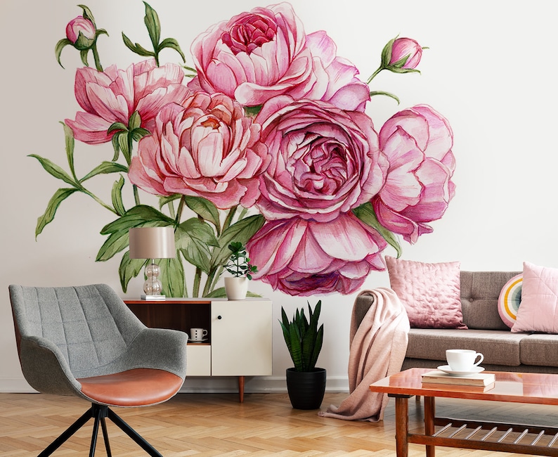 PINK PEONIES WALLPAPER, Peonies Mural, Wallpaper Peonies, Floral Wall ...